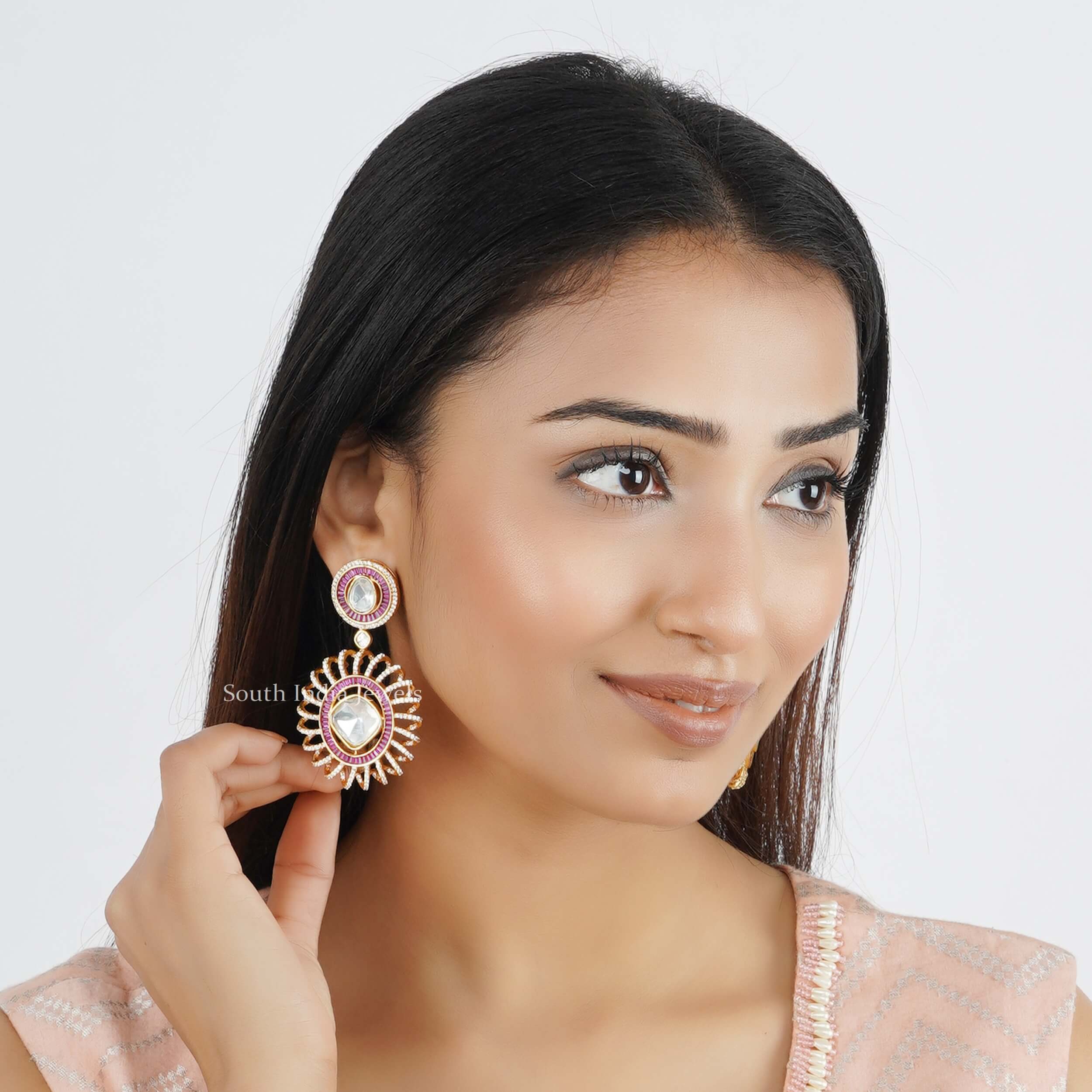 Flipkartcom  Buy SPARGZ Big Long Indian Style Antique Gold Plated AD  Stone Earrings For Women Diamond Pearl Alloy Drops  Danglers Online at  Best Prices in India