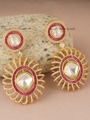 Royal Kundan Long Spiral Earrings