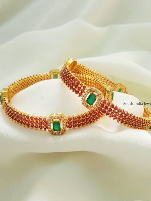 Splendid Pink & Green Stone Bangle Set (2)