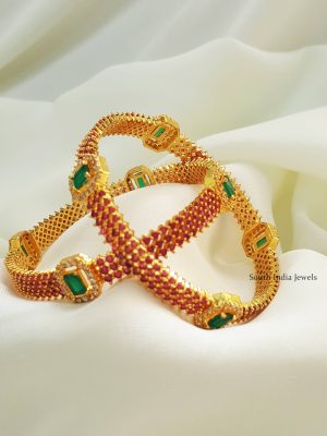 Splendid Pink & Green Stone Bangle Set (3)