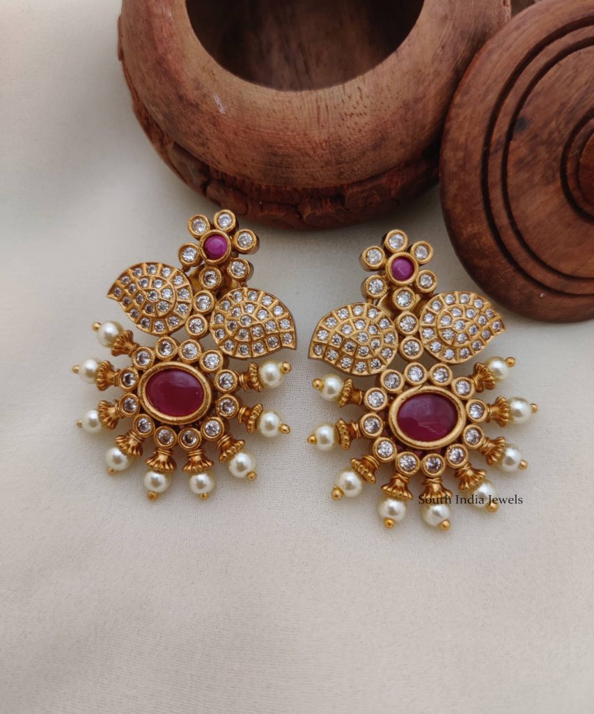 Traditional Leaf Design Earrings South India Jewels Online Stores.