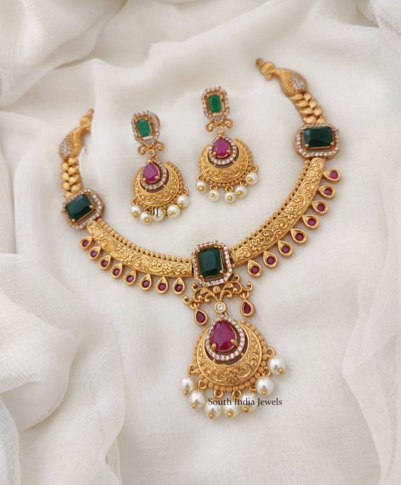 Trendy Ruby & Green Stone Necklace (2)