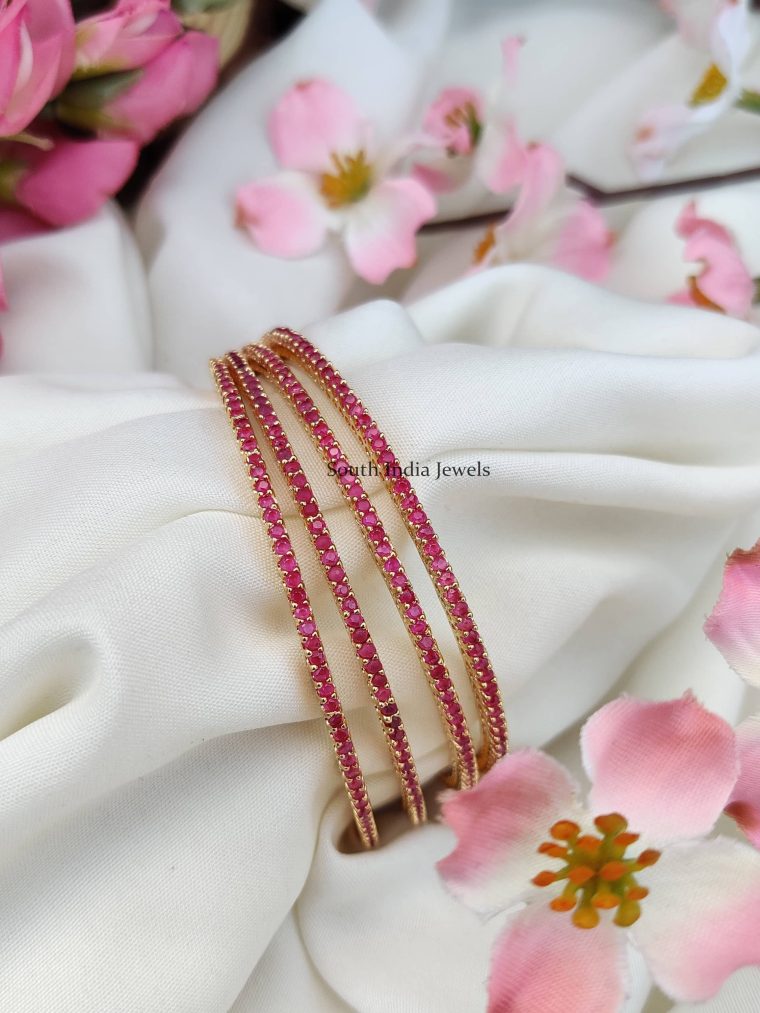 Unique Pink AD Stones Thin Bangles Set