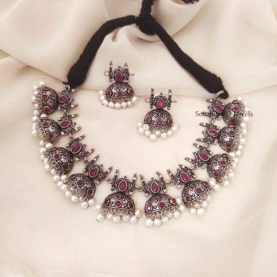 German Silver Half Jhumkas Design Necklace