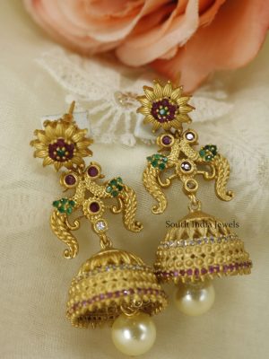 Floral Pearl Drop Jhumkas