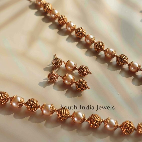 Beautiful Pearl & Golden Beads Mala Set