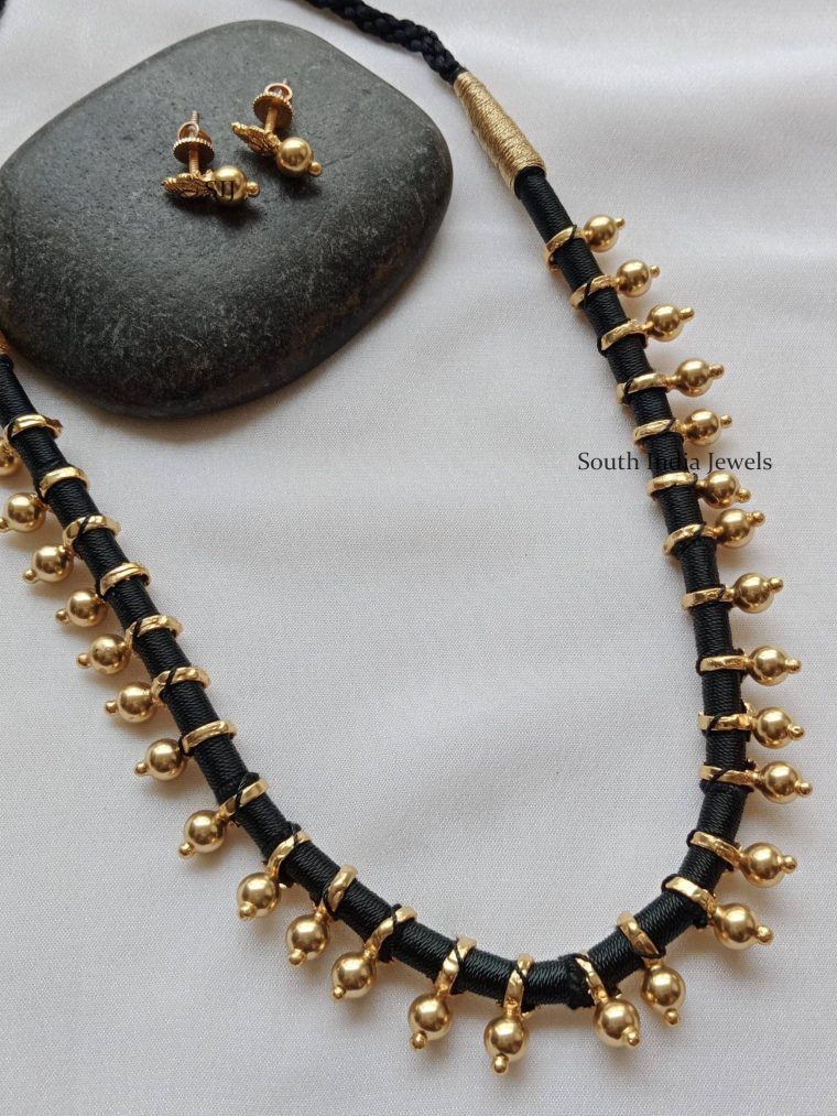 Black Thread Gold Beads Necklace