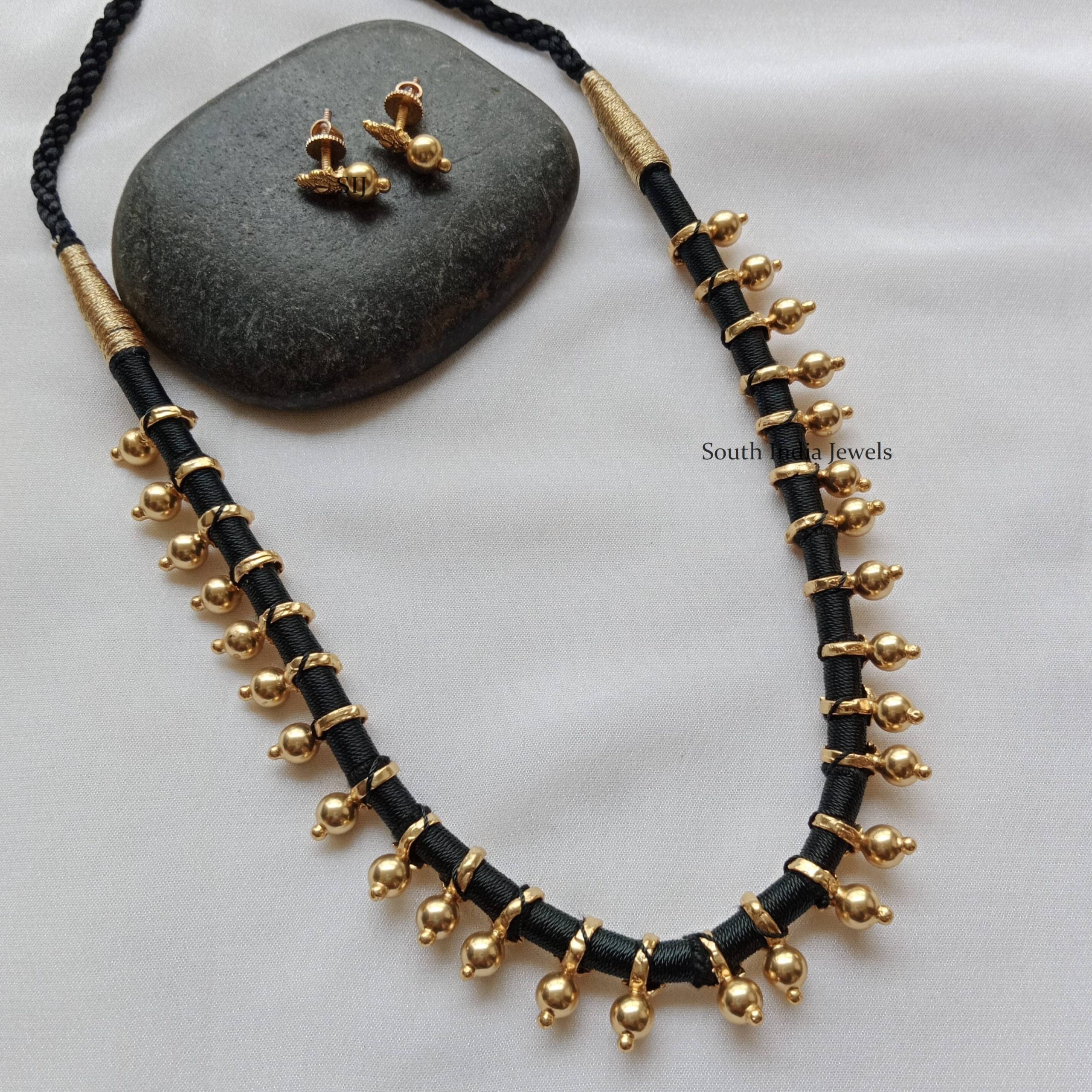 Black Thread Gold Beads Necklace