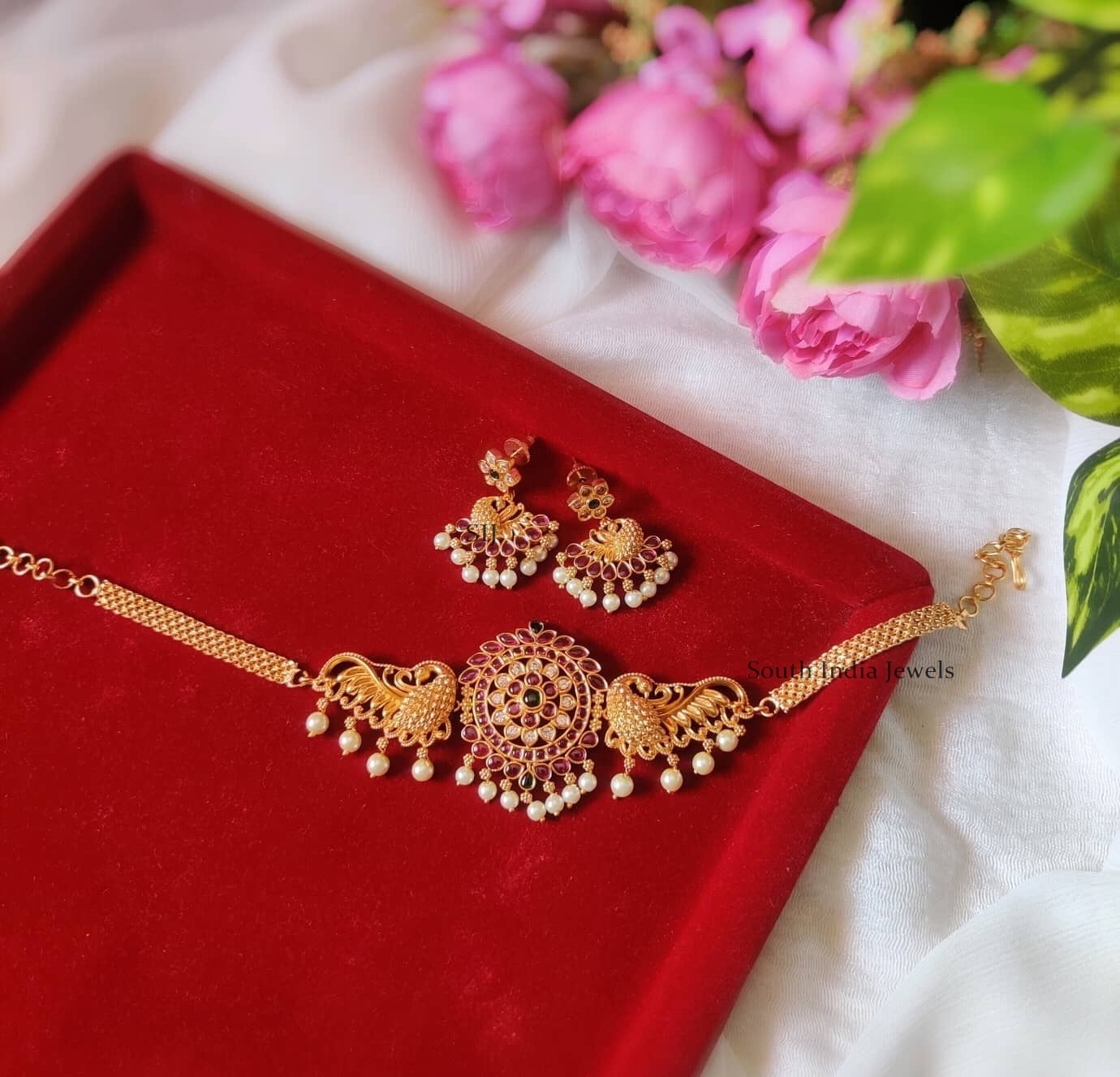 Dual Peacock Design Choker-South India Jewels Online Stores