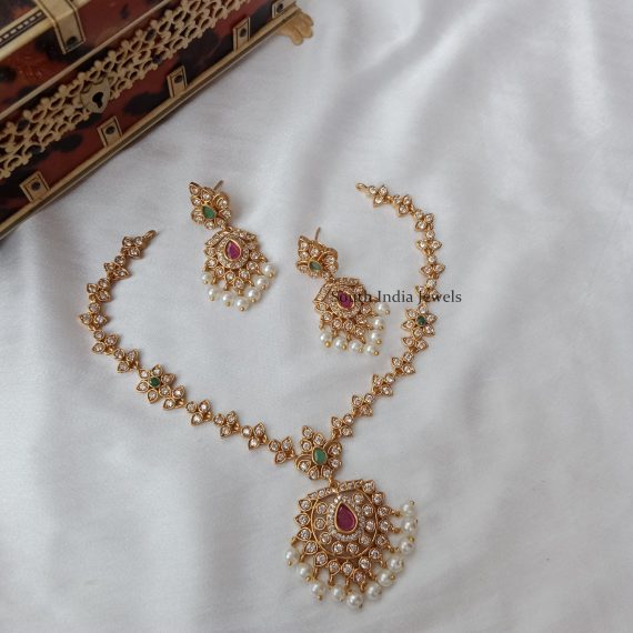 Elegant Stone Pearl Necklace Set