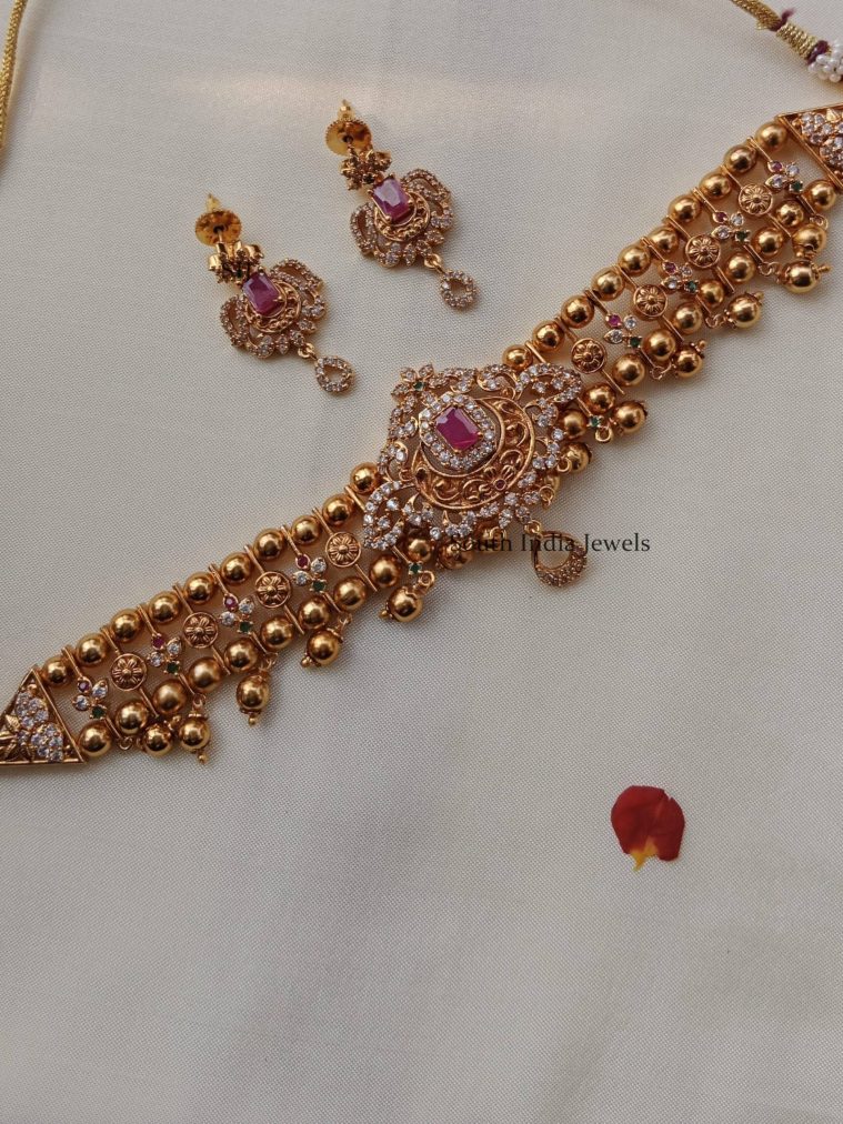 Fabulous Gold Beads CZ Choker