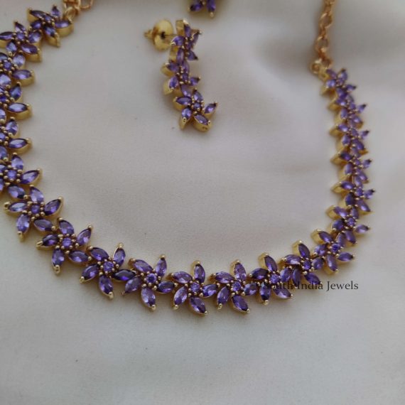 Flower Design Purple Stone Necklace (2)