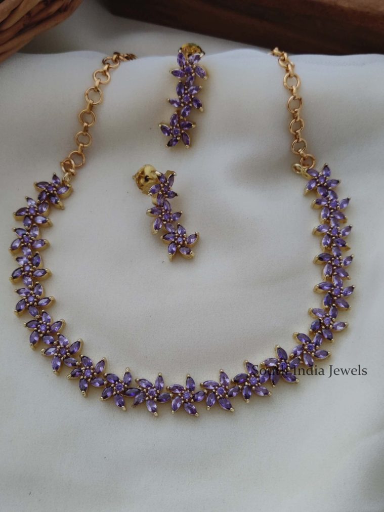 Flower Design Purple Stone Necklace