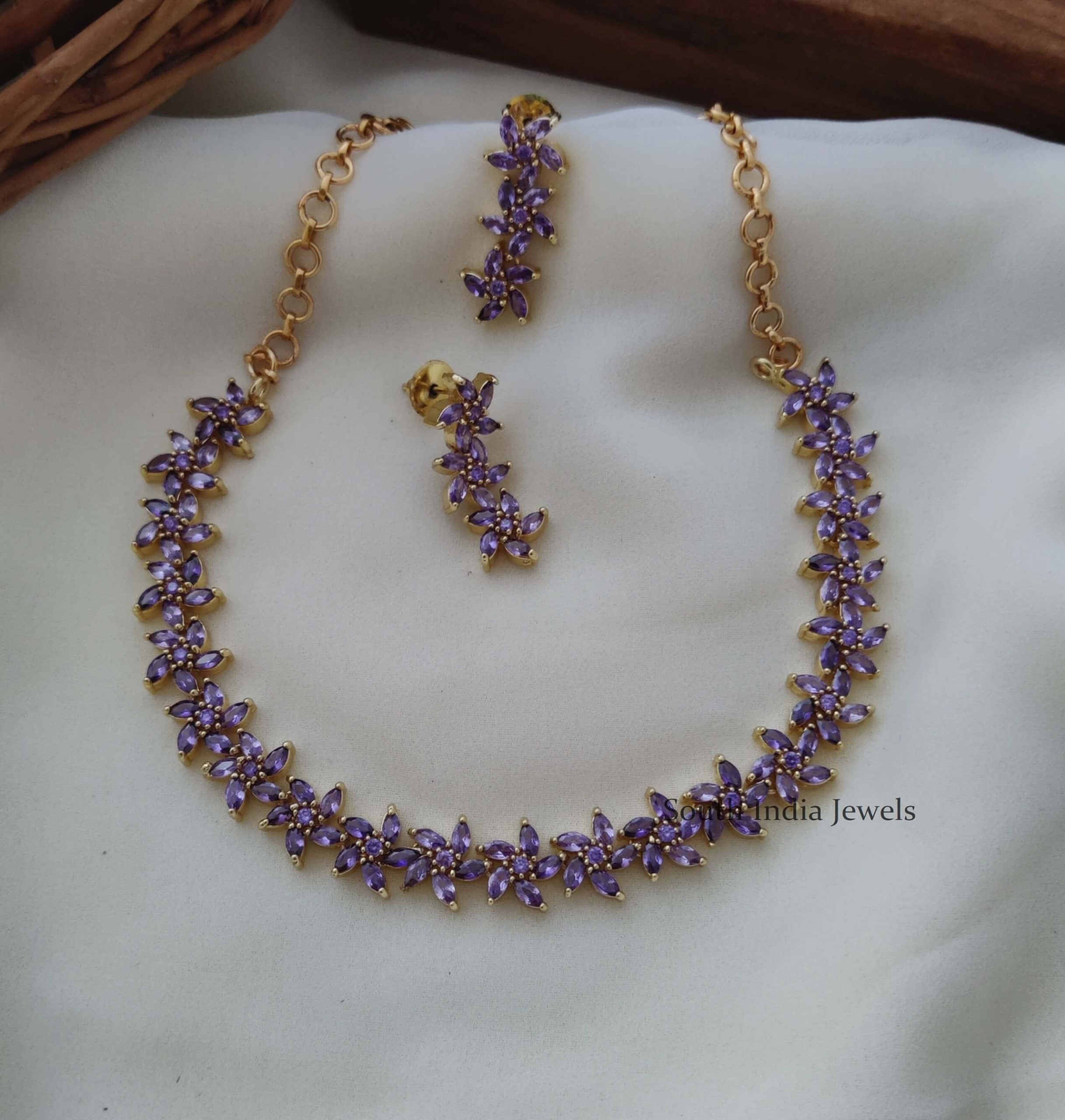 Flower Design Purple Stone Necklace