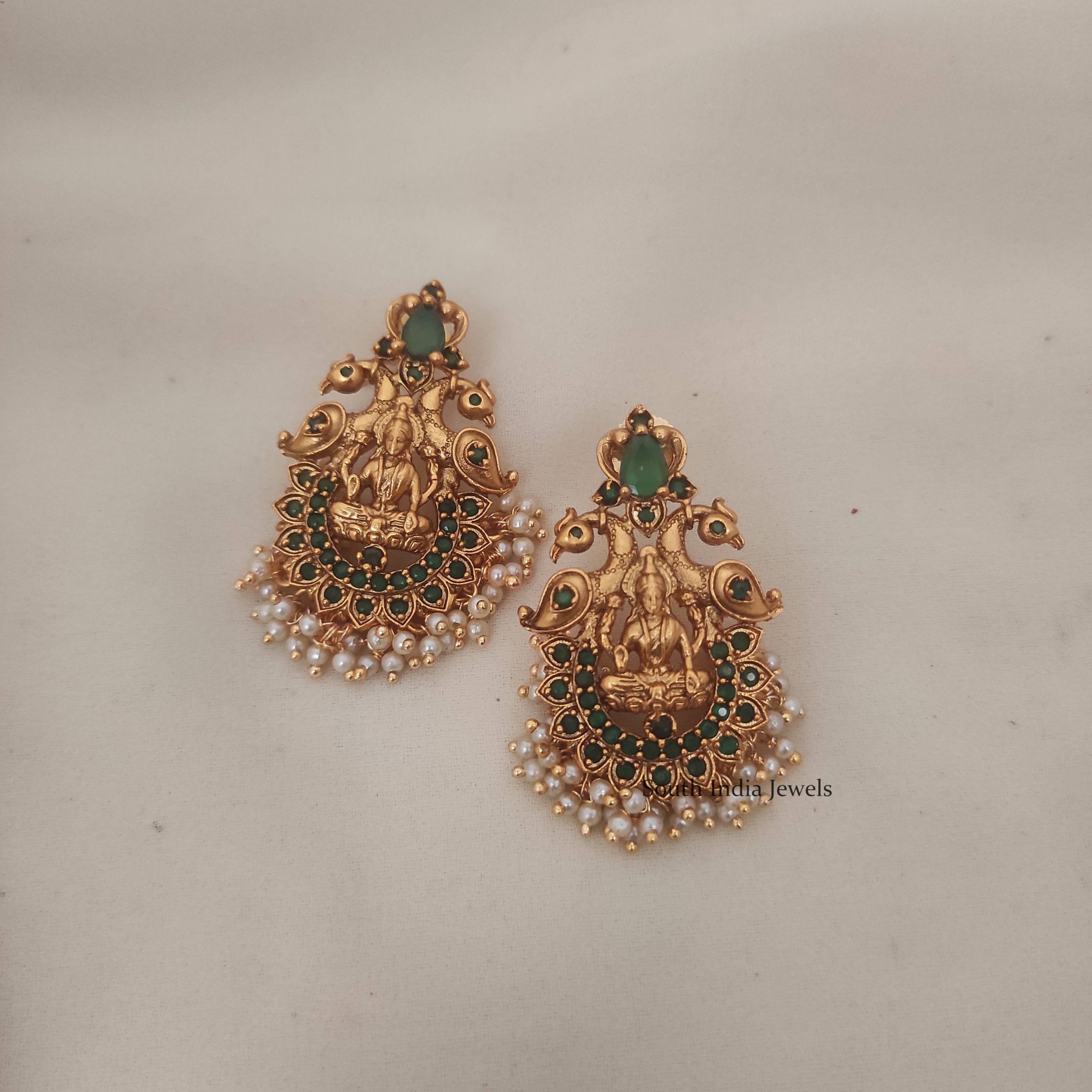 Green Stones Lakshmi Earrings