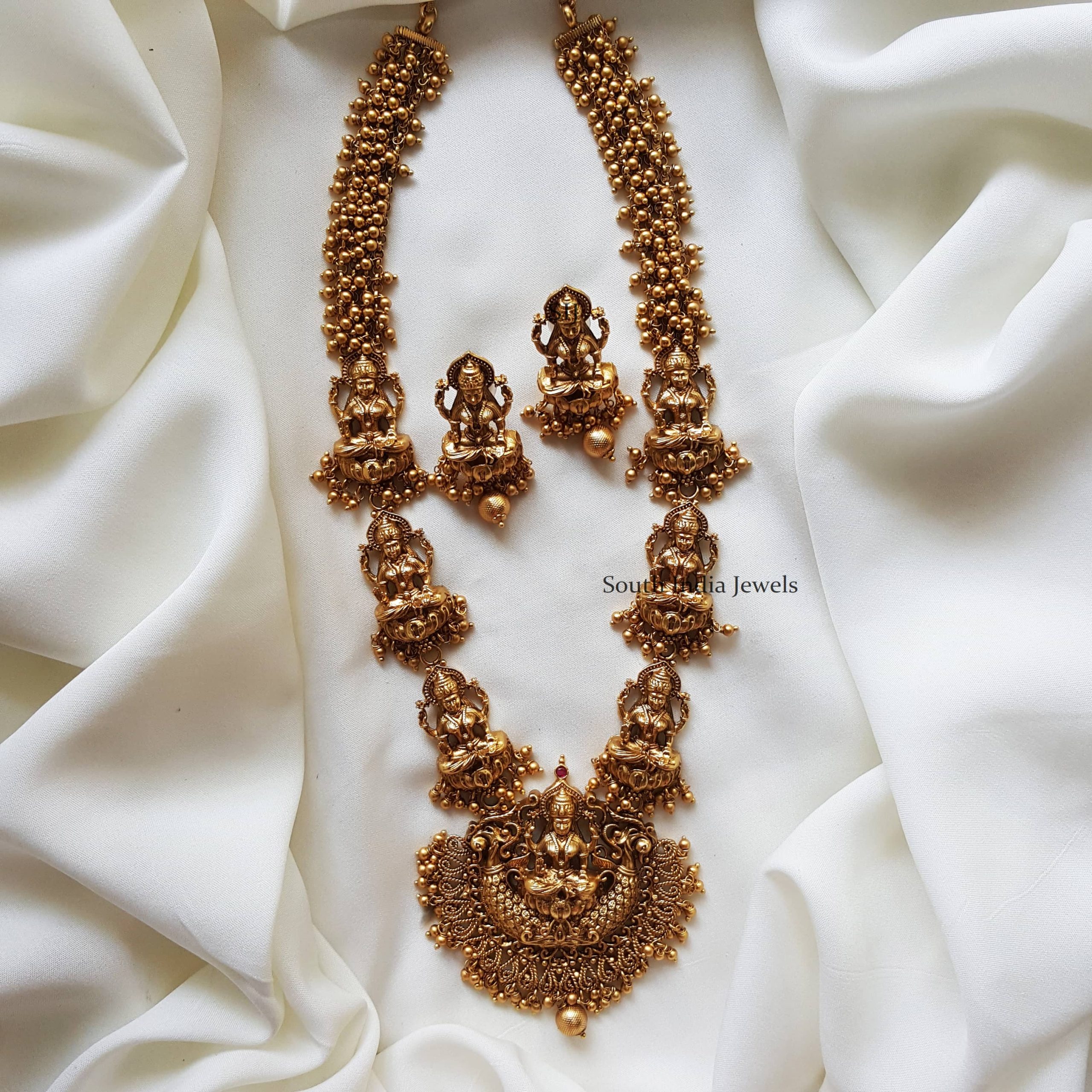 Lakshmi Gold Beaded Haram- South India Jewels Online Stores
