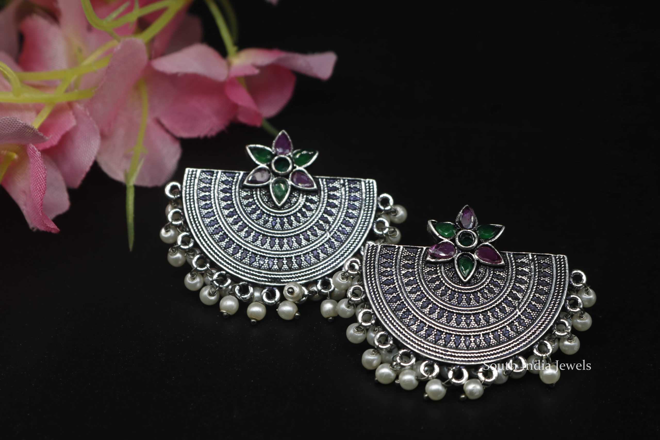 Oxidisied Floral Design Earrings