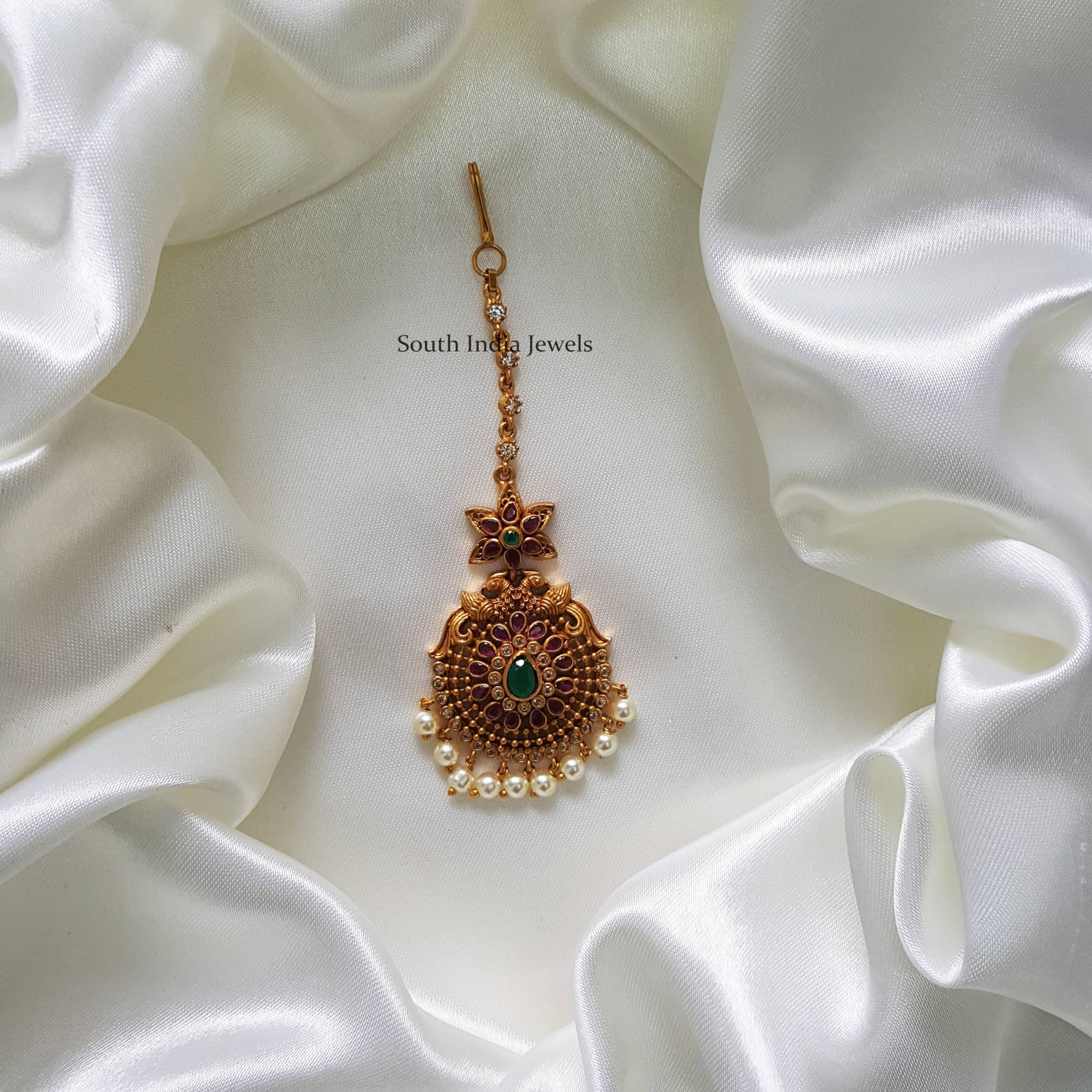 Peacock AD Stones Maang Tikka- South India Jewels- Online shop