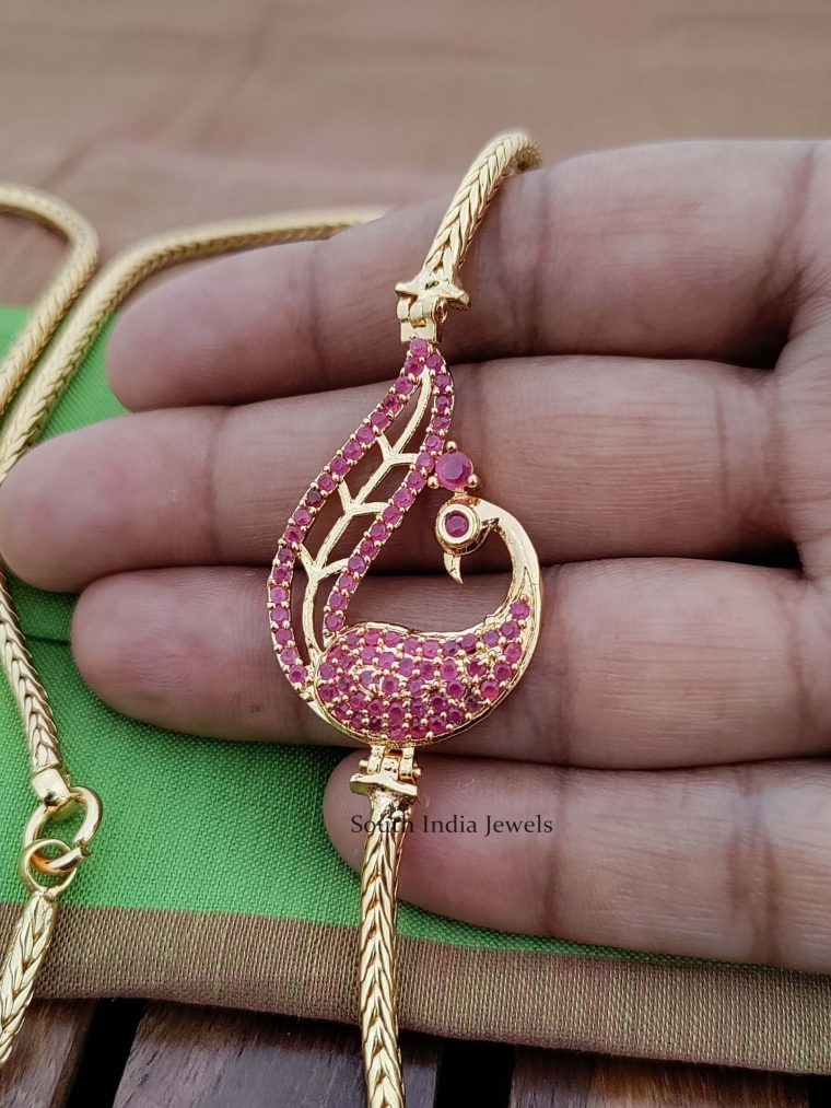 Peacock Ruby Stones Mugappu Chain