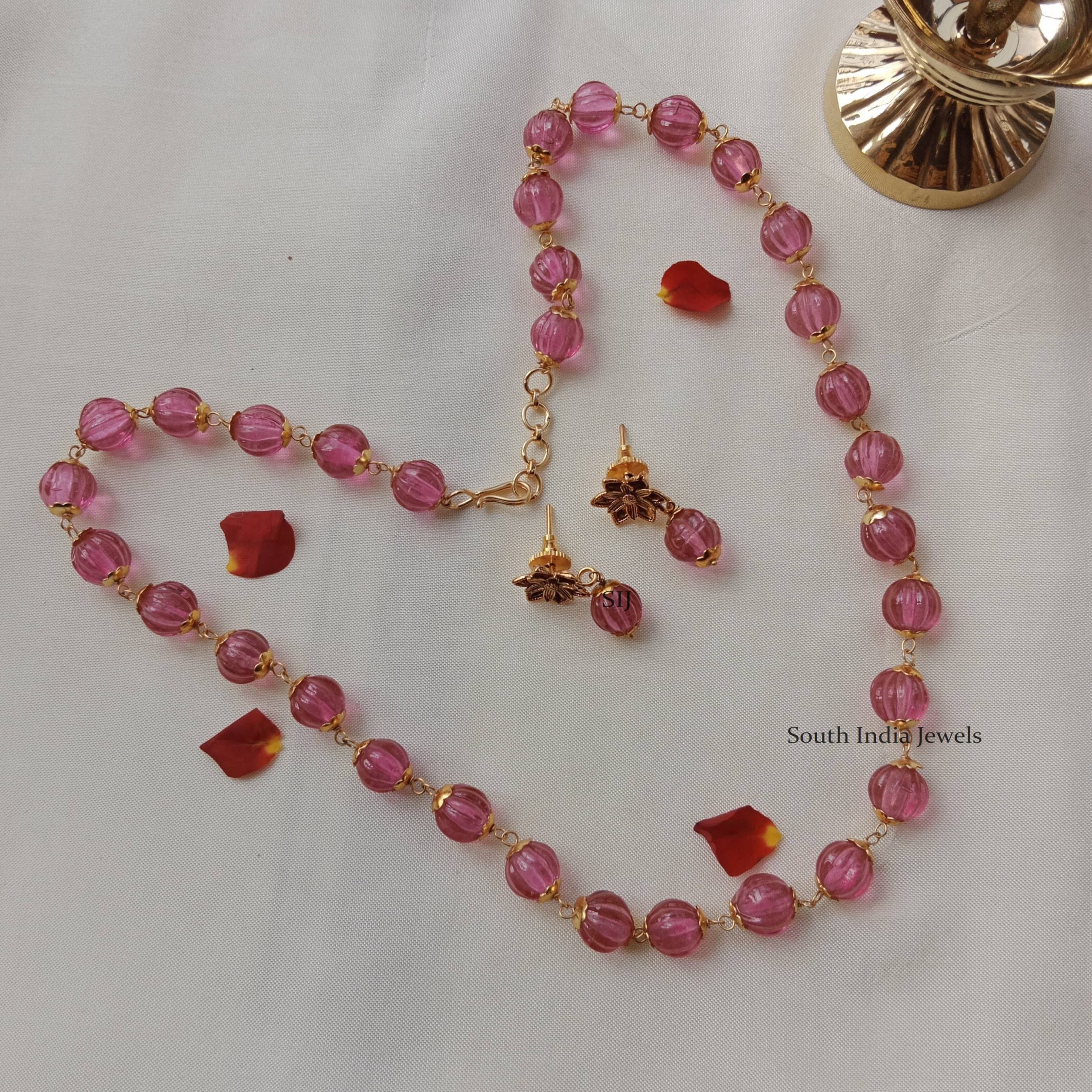 Pink Beads Single Layered Necklace