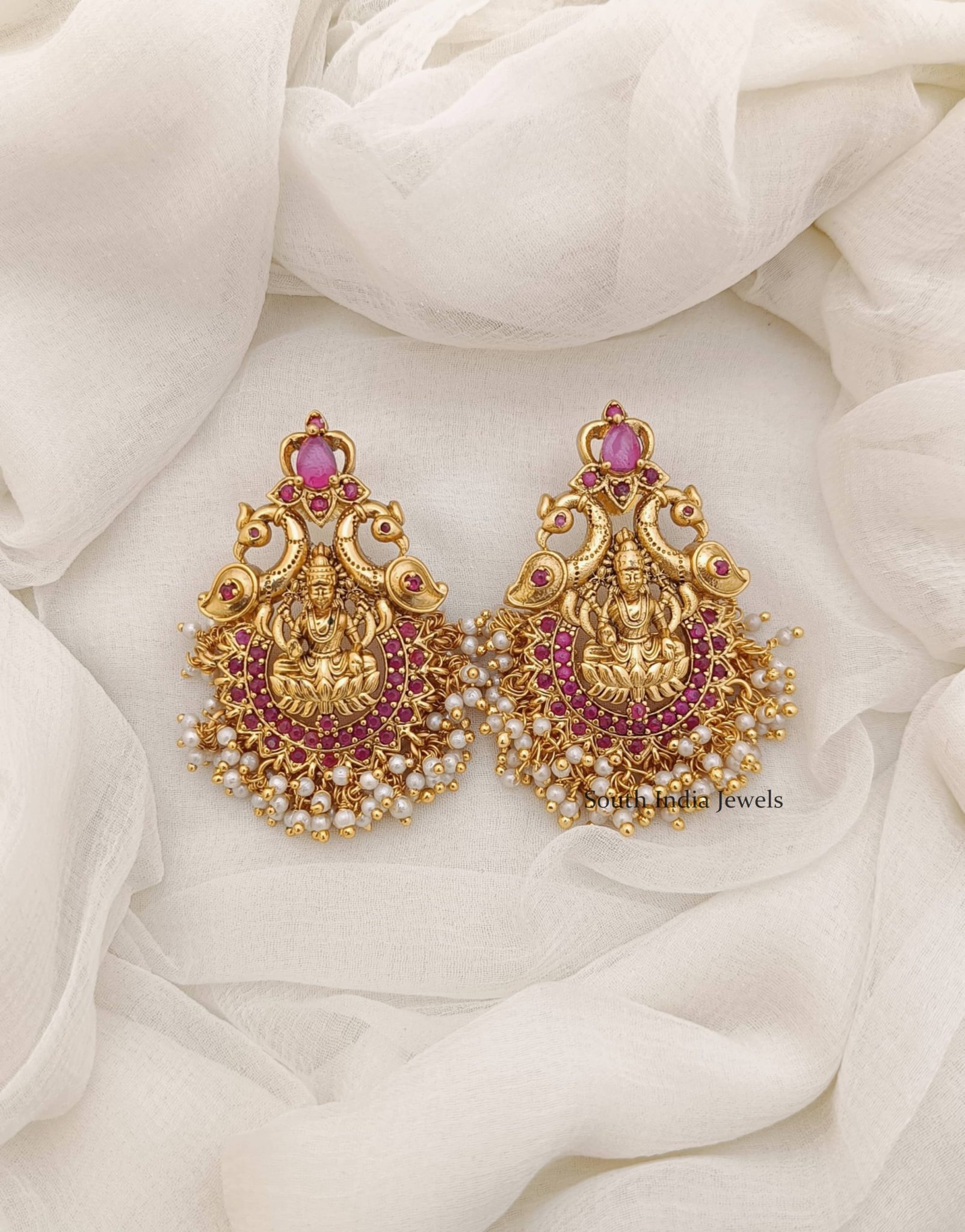 Lakshmi & Peacock Design Earrings- South India Jewels- Online Shop