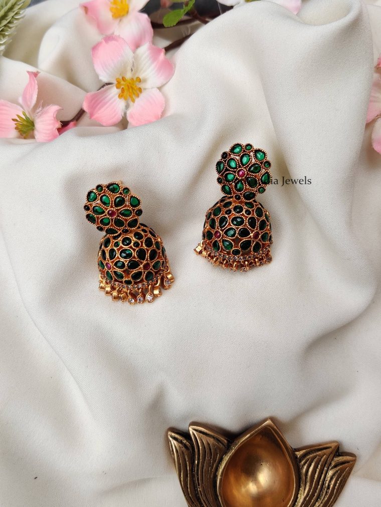 Stunning Rotating Green Kemp Jhumkas
