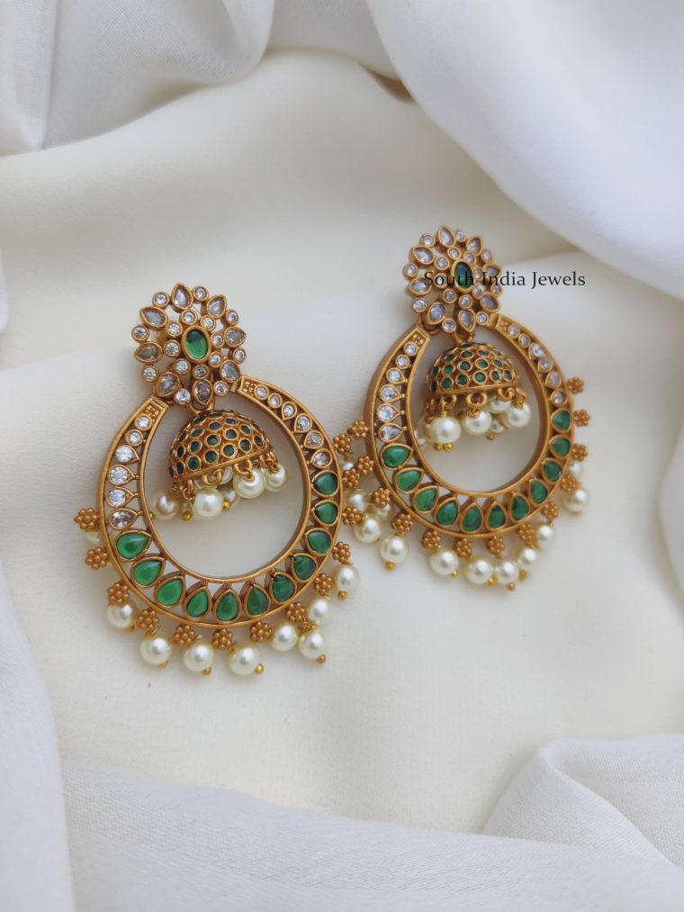 AD Stones Chandbali Design Earrings with Jhumkas