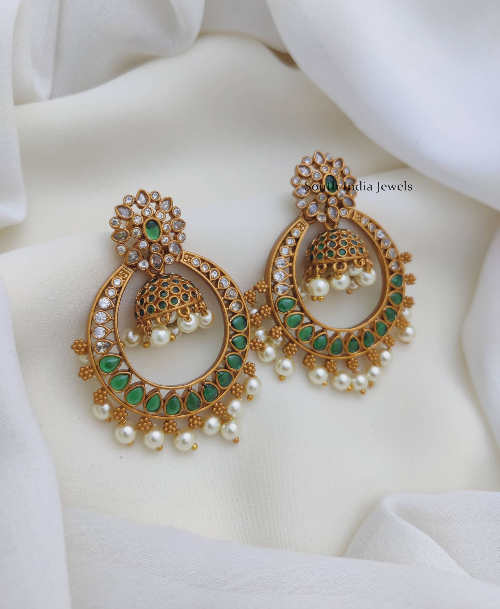 Beautiful Green AD Lakshmi Earrings  Temple Jewellery  AD Jewellery
