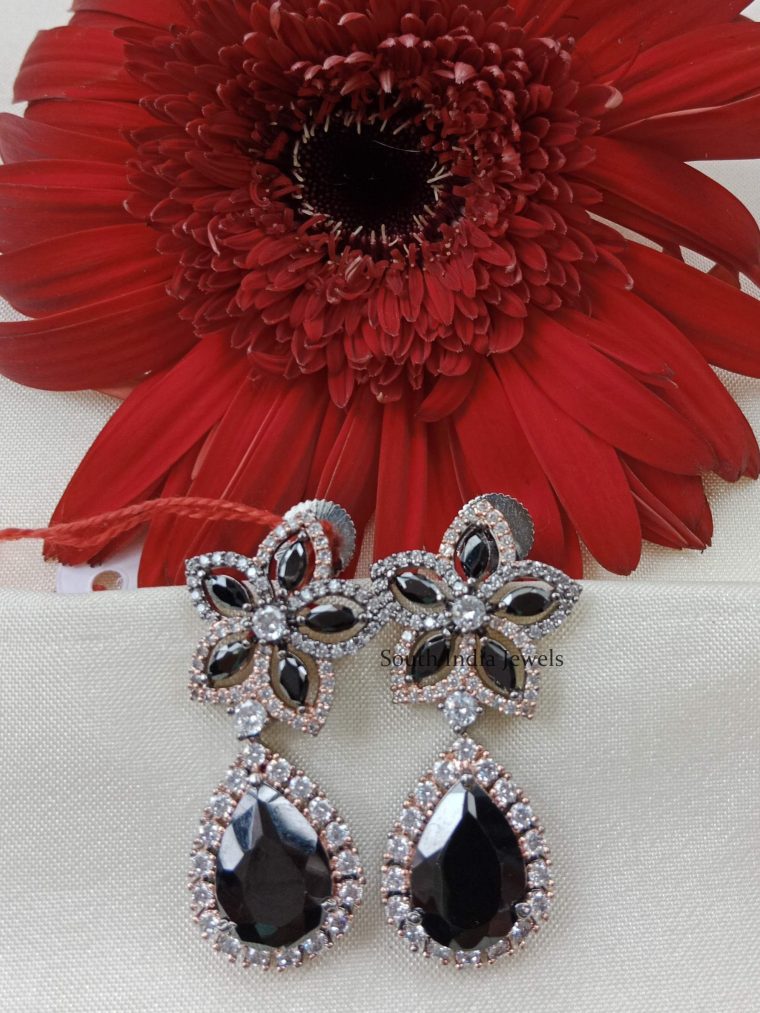 Flower Design Black Stone Earrings