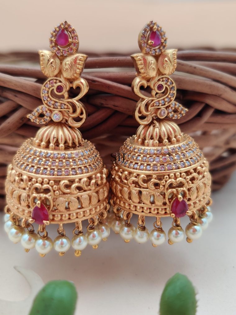 Gold Plated Peral Drop Design Jhumkas