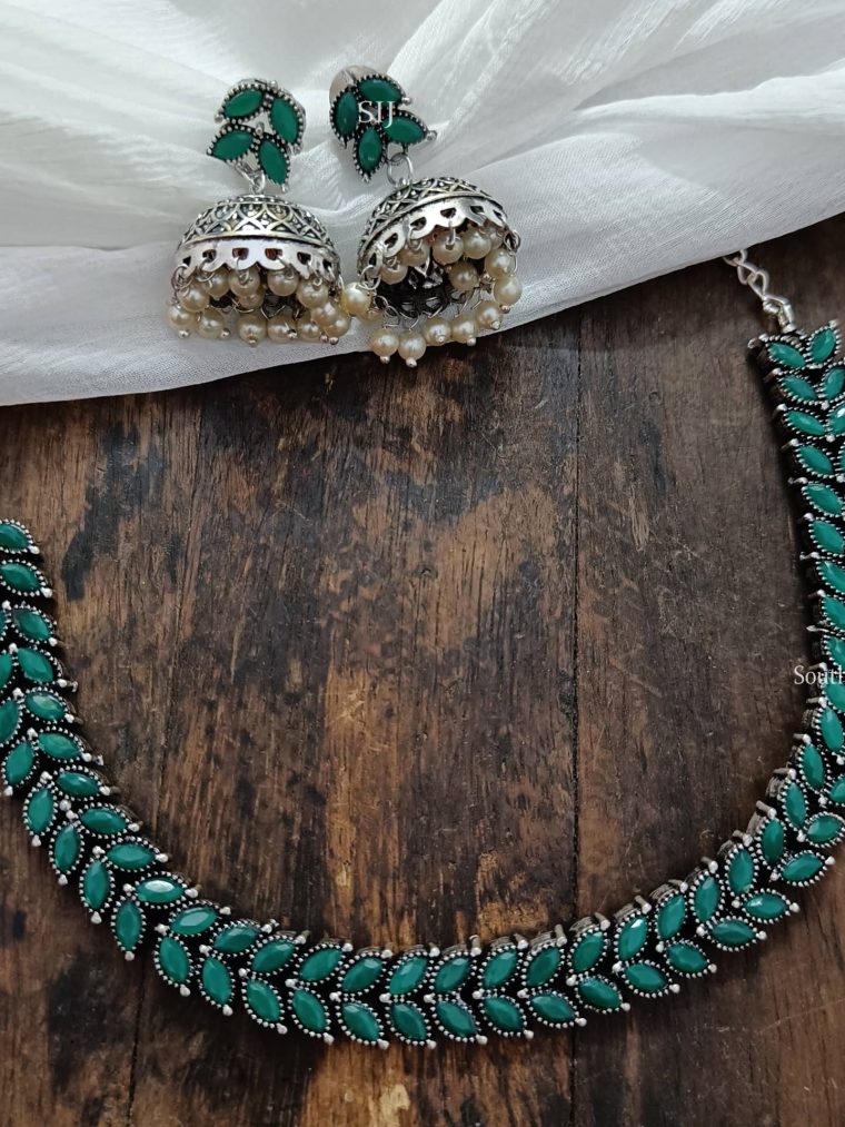 Green Design German Silver Necklace