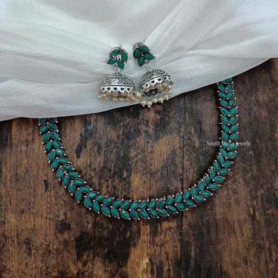 Green Design German Silver Necklace,