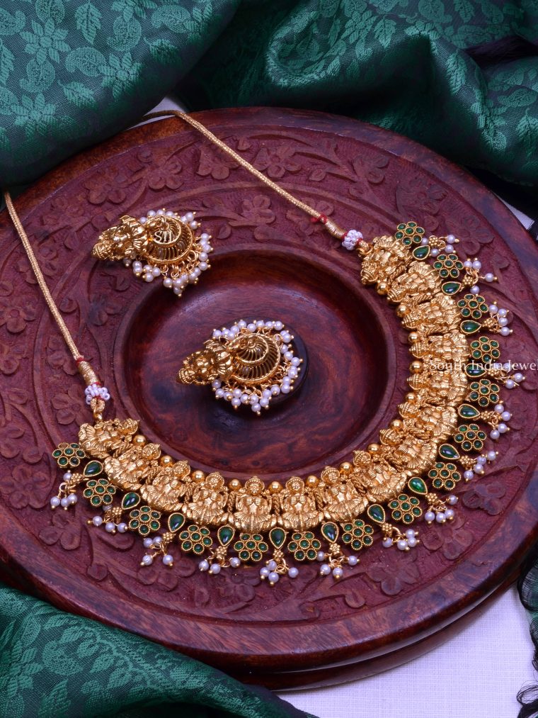 Green Stones Lakshmi Design Necklace