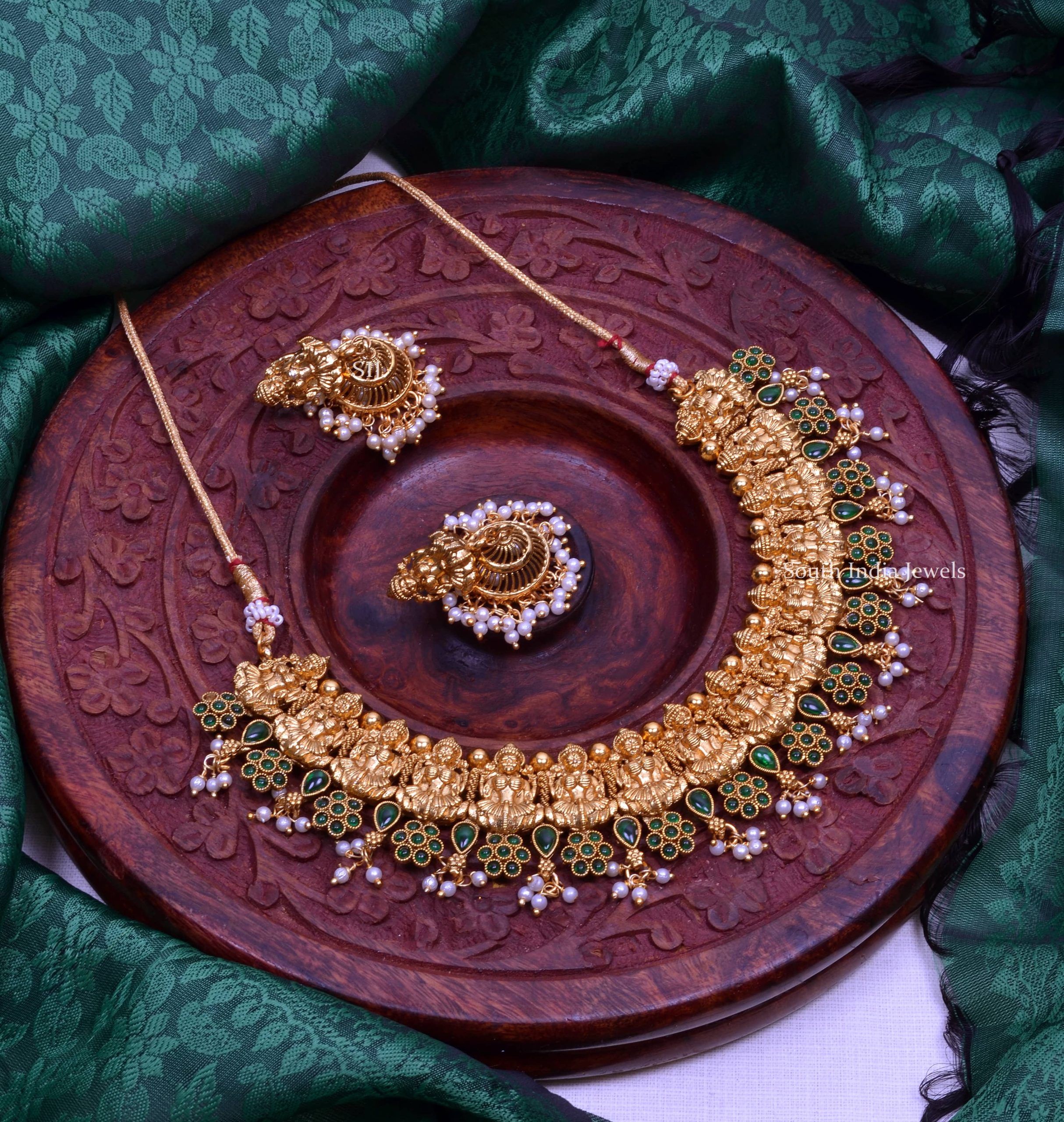 Green Stones Lakshmi Design Necklace