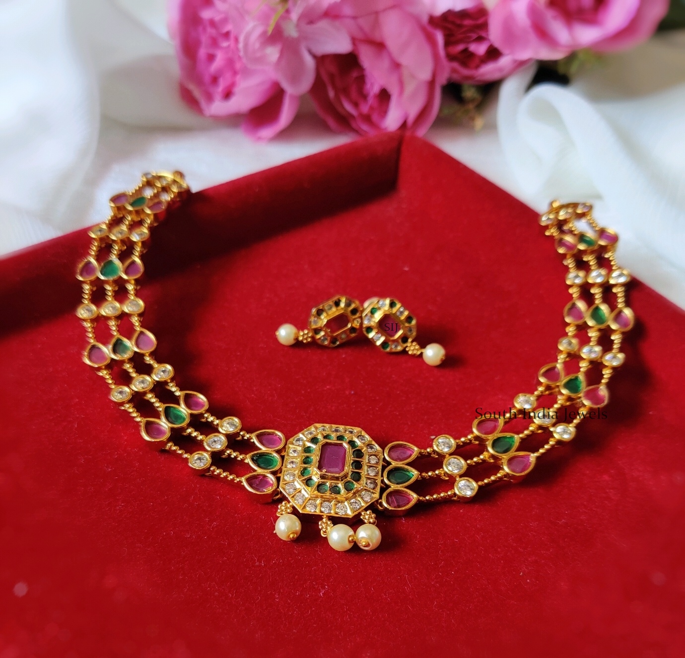 Layered AD Stones Necklace-South India Jewels Online Store