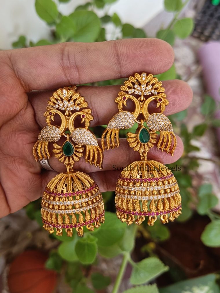 Peacock AD Stones Jhumkas