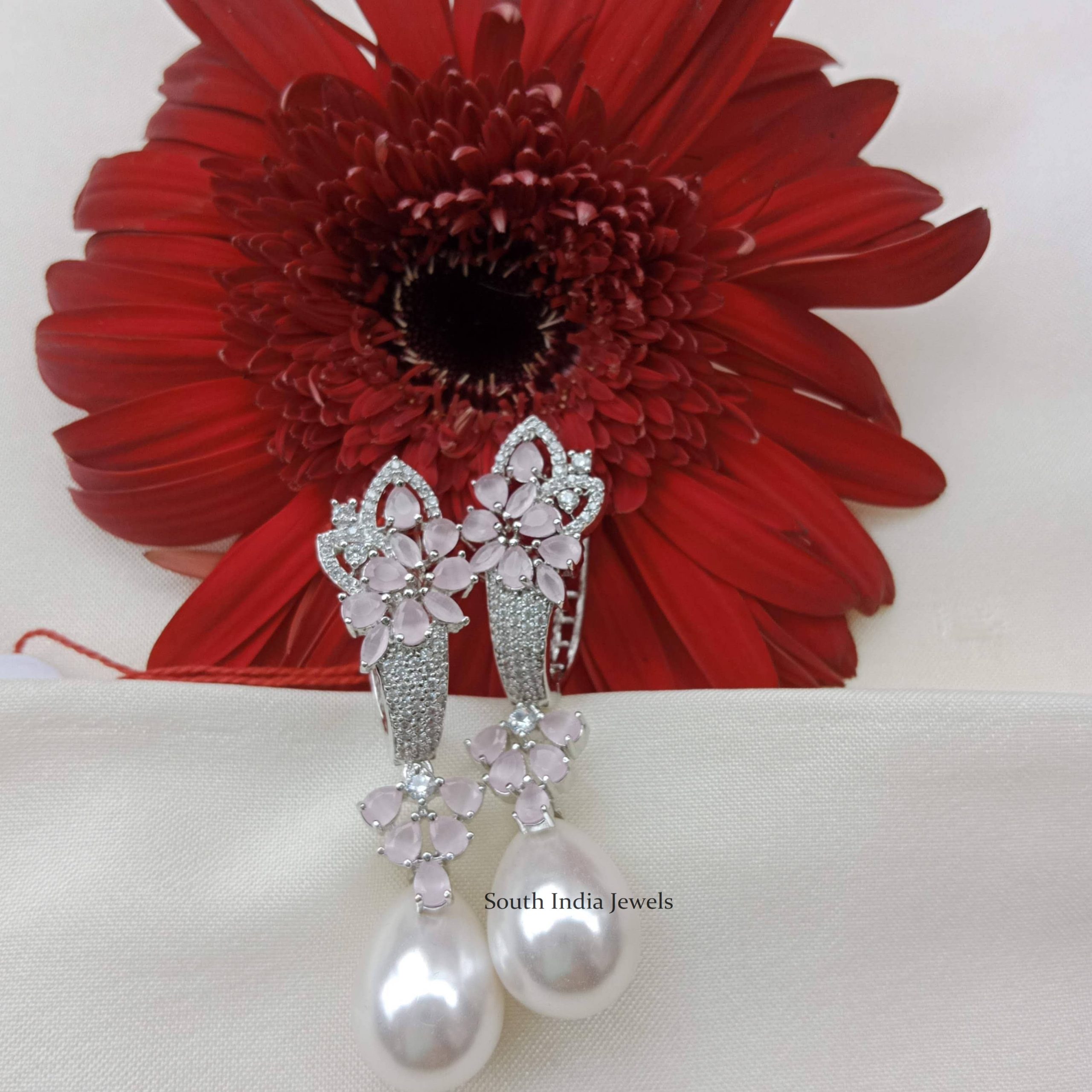 Sparkling Pearl Drop Design Earrings