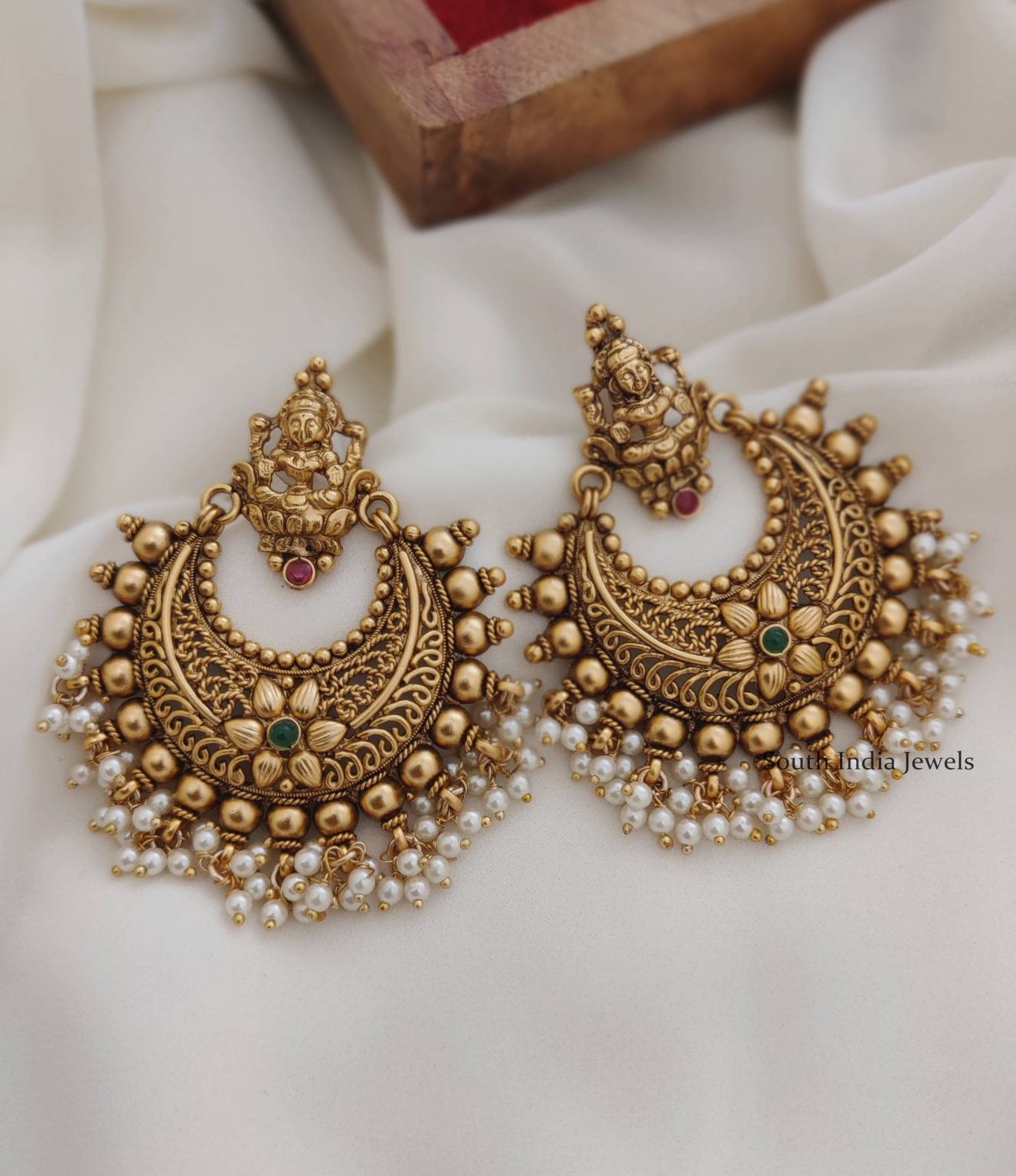 Lakshmi Pearl Design Earrings-South India Jewels Online Store