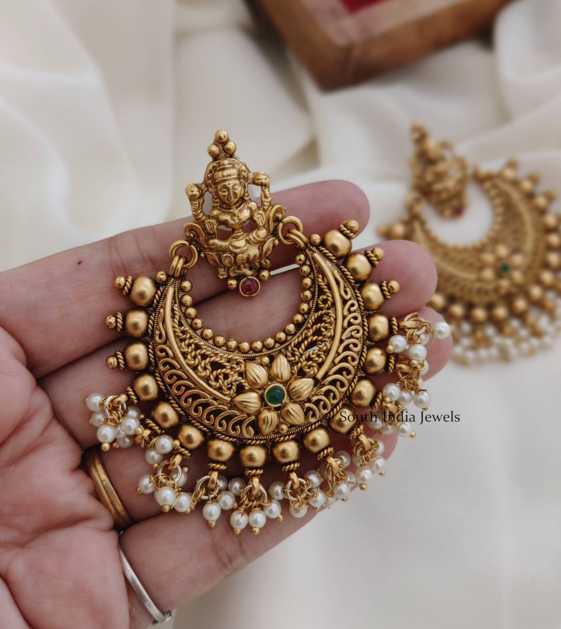 Lakshmi Pearl Design Earrings-South India Jewels Online Store