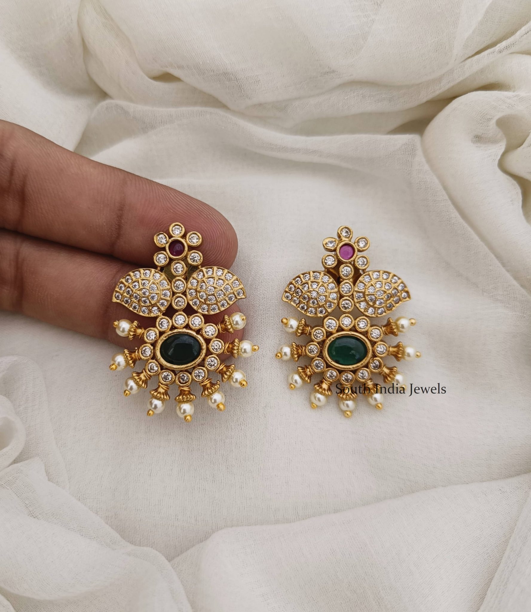 Floral AD Design Earrings- South India Jewels Online Stores.
