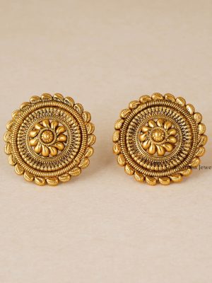 Antique Gold Finish Round Stud Earrings