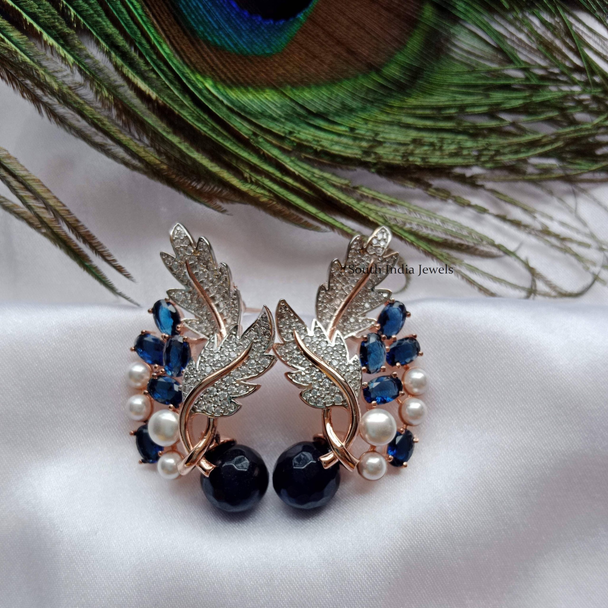 Color Stones Leaf Design Earrings