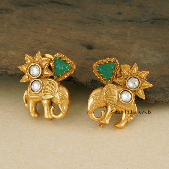 Elephant Gold Plated Kundan Stud Earrings (3)