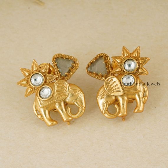 Elephant Gold Plated Kundan Stud Earrings (4)