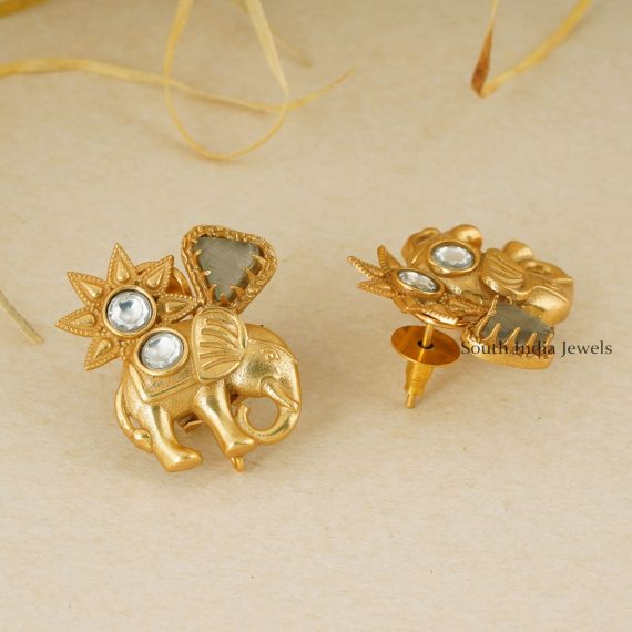 Elephant Gold Plated Kundan Stud Earrings (6)