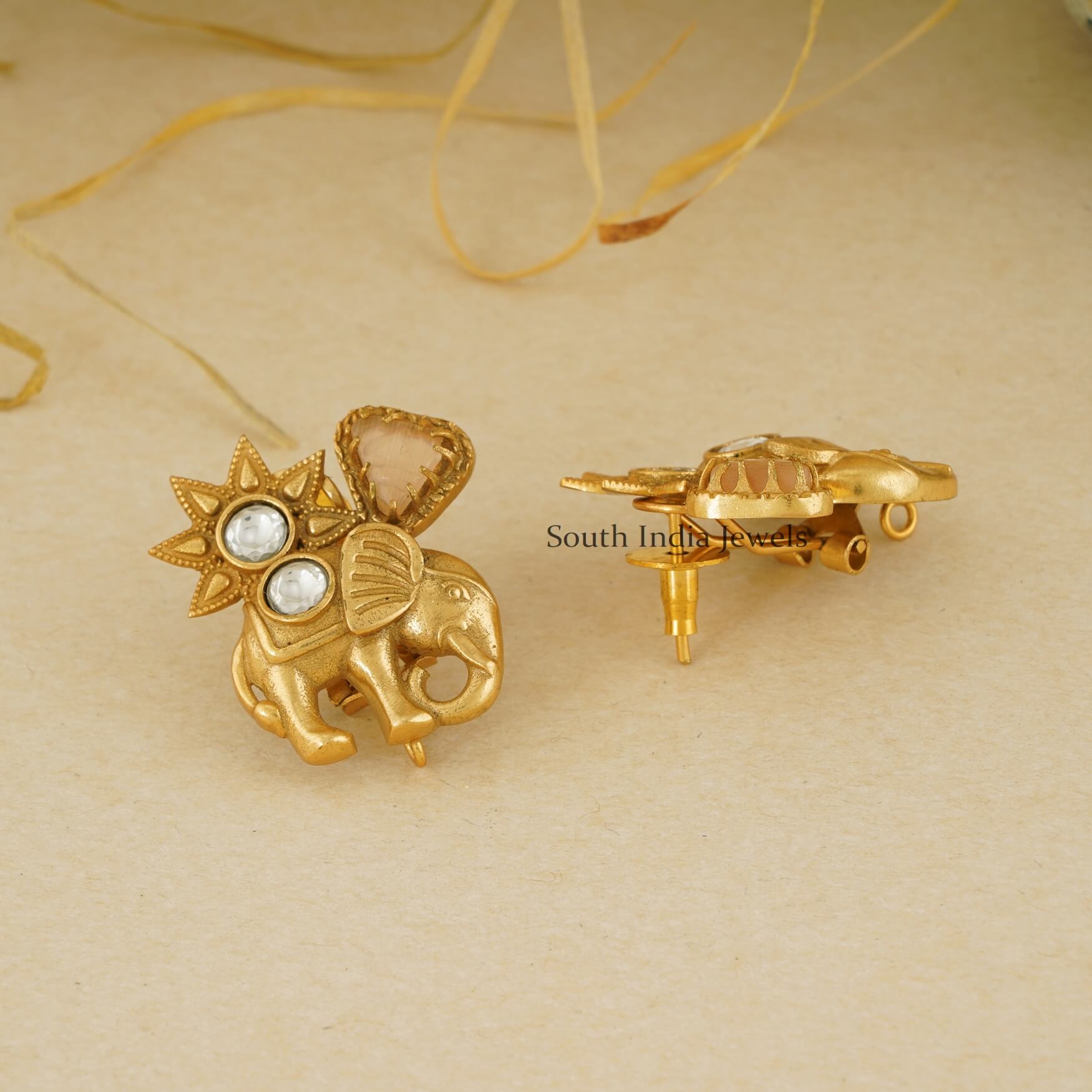 Elephant Gold Plated Kundan Stud Earrings (7)