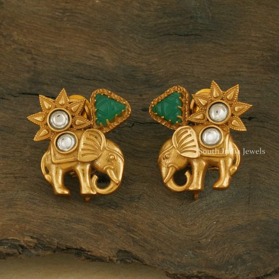 Elephant Gold Plated Kundan Stud Earrings (8)