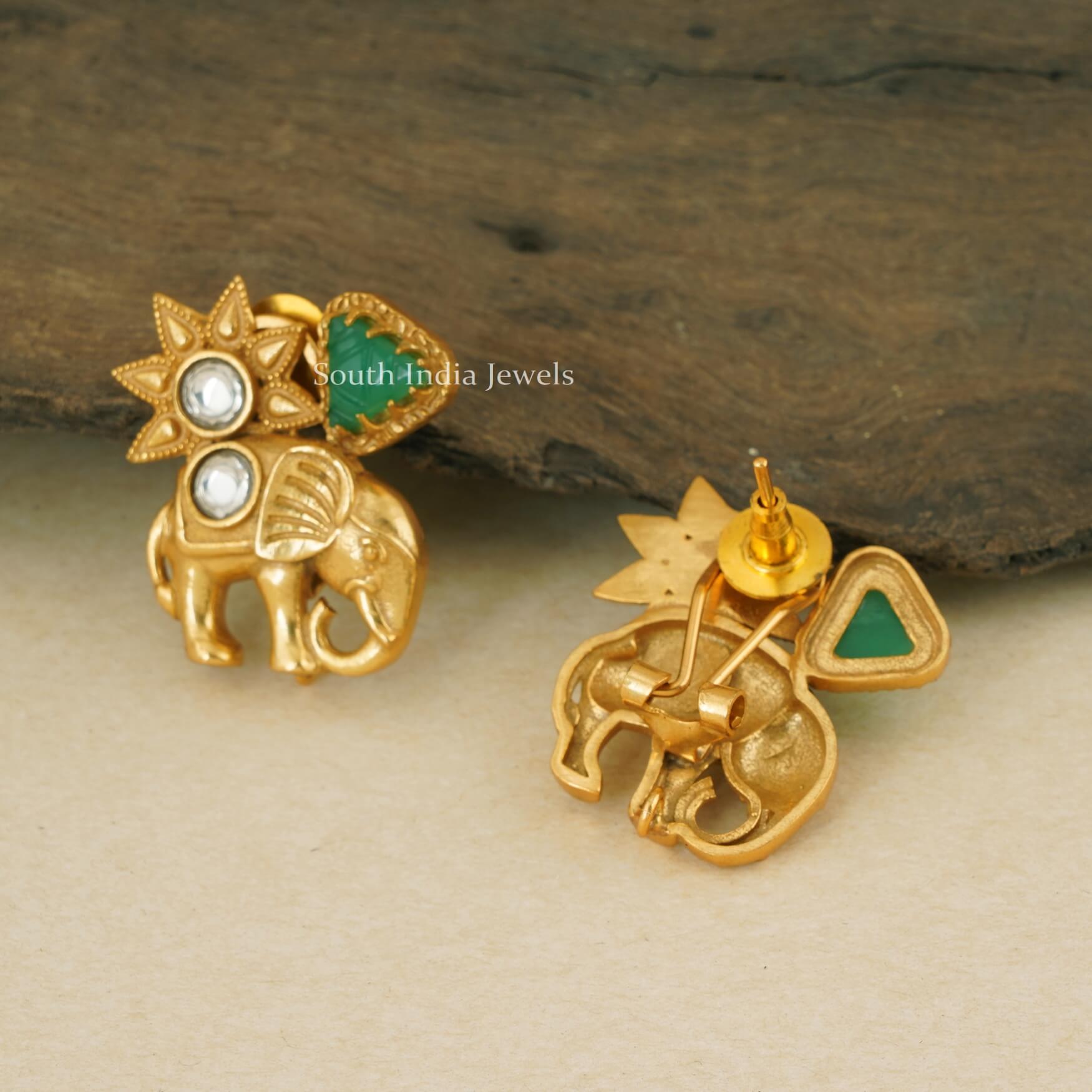 Elephant Gold Plated Kundan Stud Earrings (9)
