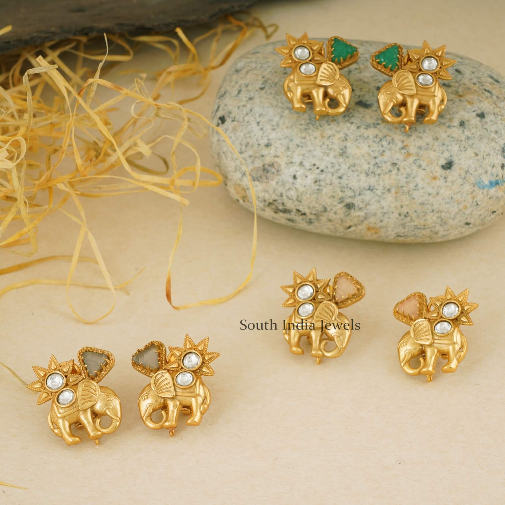 Elephant Gold Plated Kundan Stud Earrings