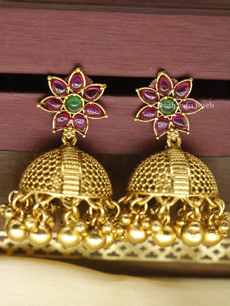 Floral Design Temple Jhumkas